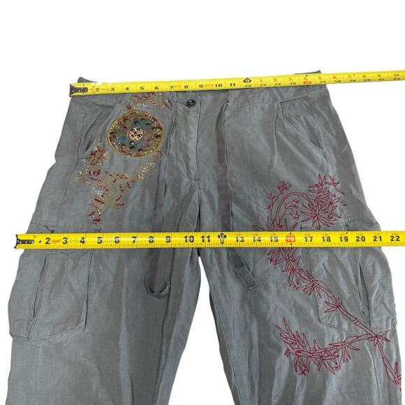 Vtg Y2K Da-nang Cargo Military Pants Embroidered Tan Large 34x31.5 Army Bohemian - Picture 7 of 9